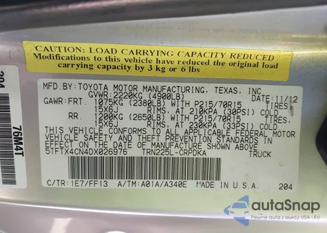 2013 Toyota Tacoma из США, поврежденный, VIN 5TFTX4CN4DX026976